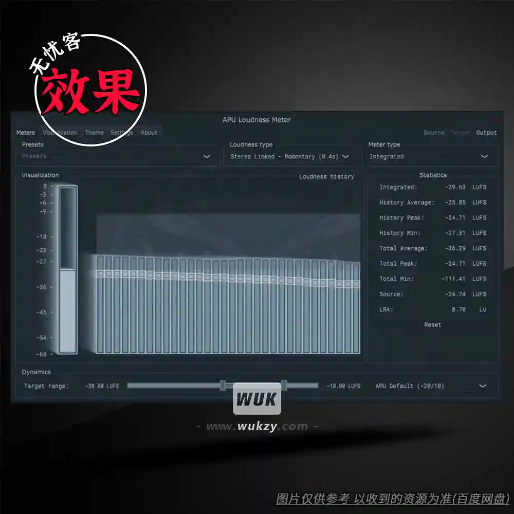 效果丨APU Software APU Loudness Meter V2.3.6（实时响度与真峰电平表）（W+M）