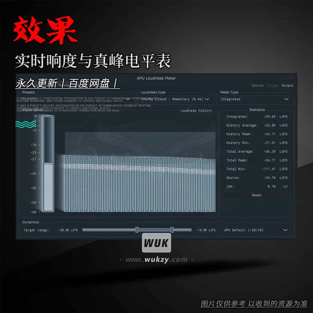 效果丨APU Software APU Loudness Meter（实时响度与真峰电平表）（W+M）