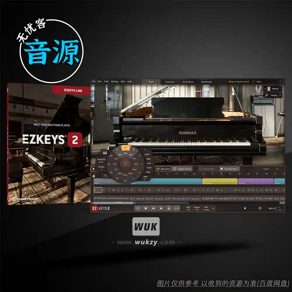 音源	Toontrack EZKeys v2.1.4（智能钢琴键盘）（W+M+60gB原厂音色）