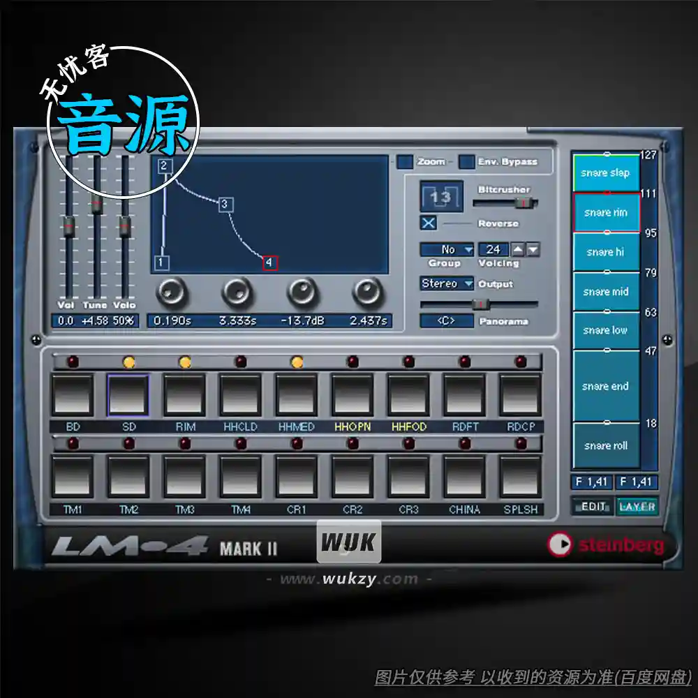 音源	Steinberg LM4 Mk2（经典鼓采样器-24位鼓机）