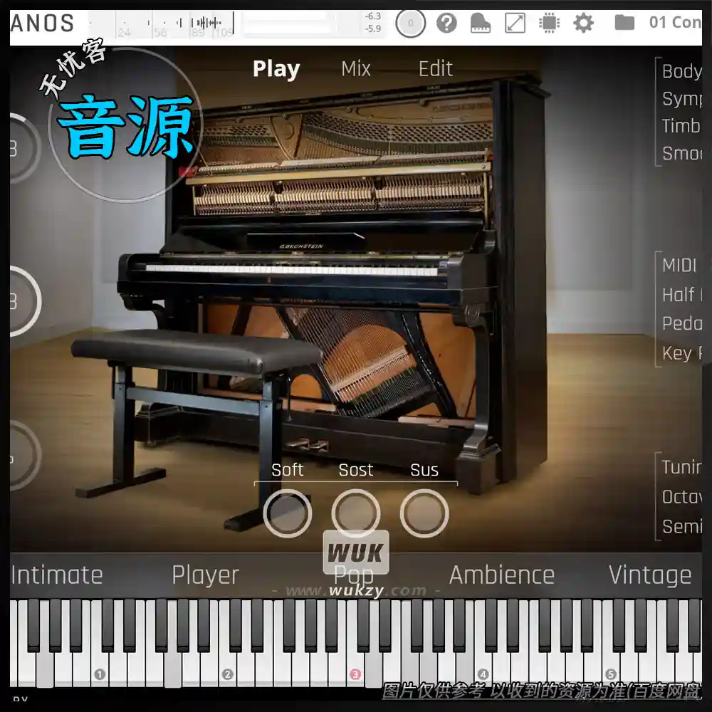 音源	VSL Studio German Upright 1904 Stereo for Synchron Pianos（德立式钢琴立体声版）