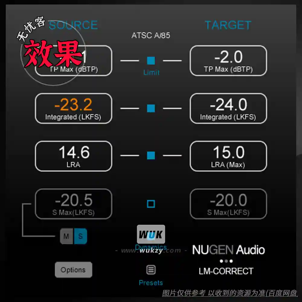 效果	NUGEN Audio LM-Correct（响度标准校正工具）（W+M）