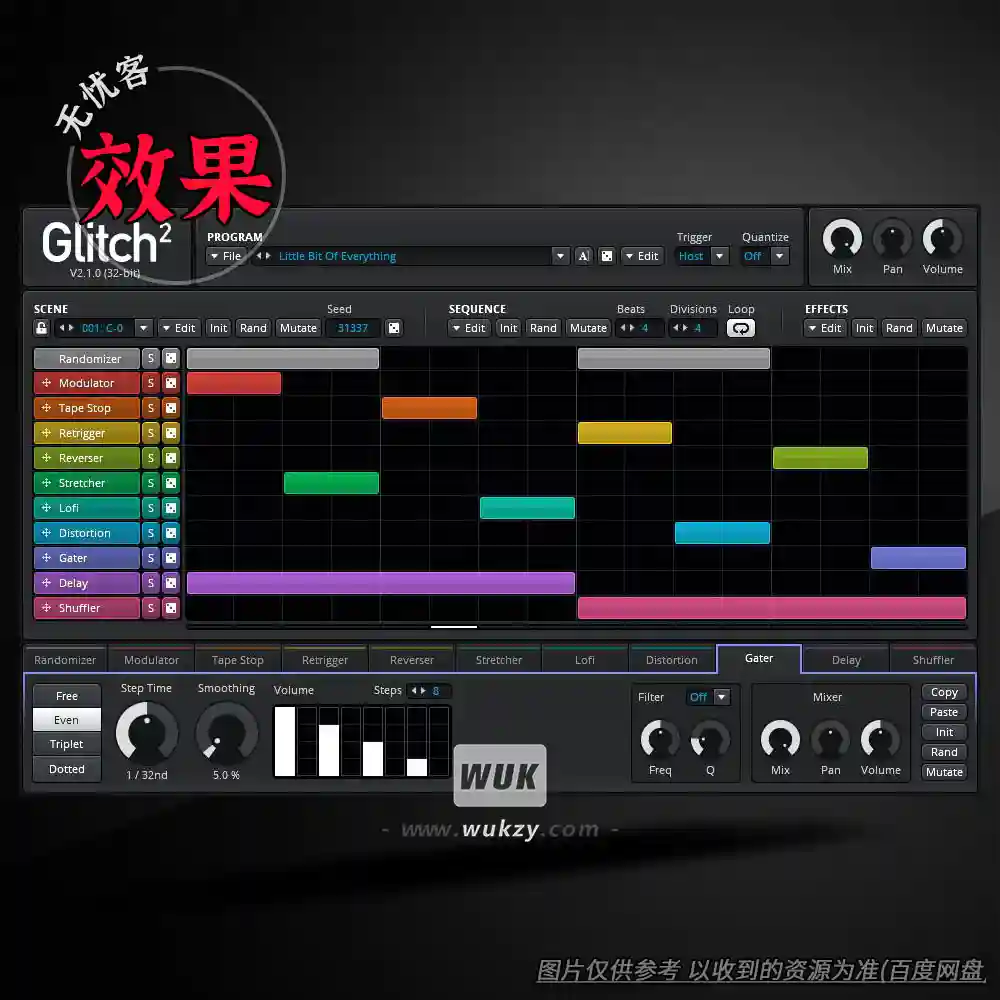 效果	Illformed Glitch2（多效故障音序器）（W+M）