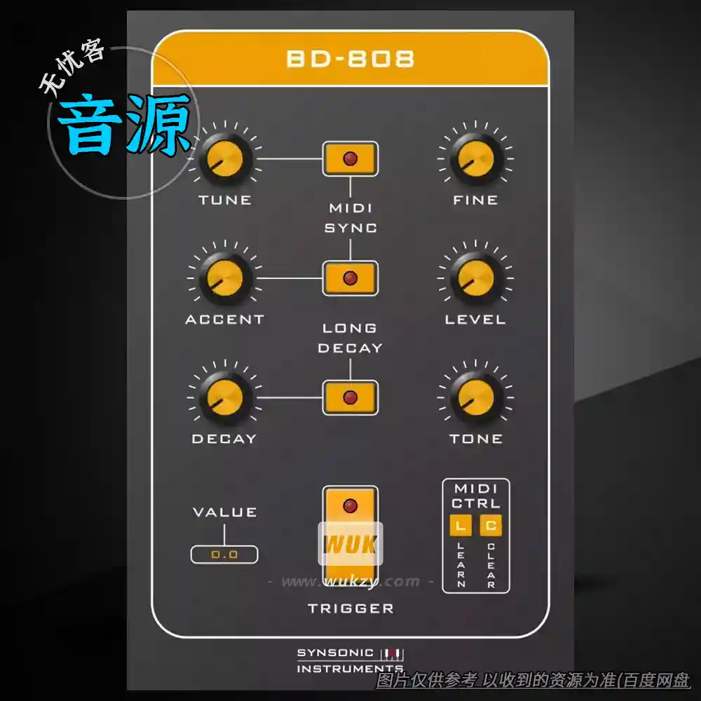 音源	Synsonic Instruments BD-808（复刻TR-808 低音鼓底鼓）（W+M）