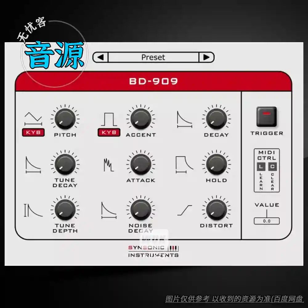 音源	Synsonic Instruments BD-909（经典909底鼓音源）（W+M）