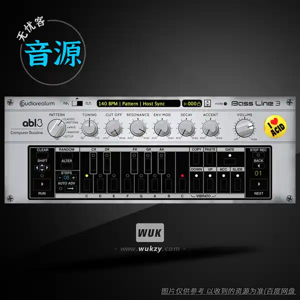 音源	AudioRealism ABL3（TB-303贝斯合成器）（W+M）