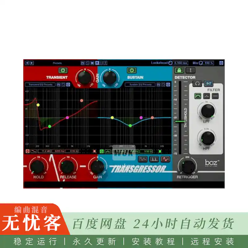 效果	Boz Digital Labs Transgressor 2@瞬态与延音独立EQ塑形（Win+Mac）