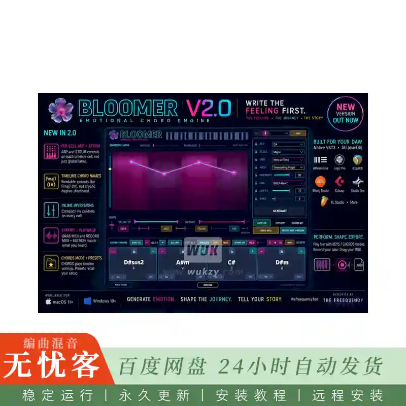 工具	The Freequency BLOOMER v2@情感曲线驱动MIDI和弦生成器（Win+Mac）
